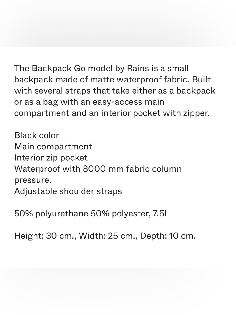 RAINS Go Black Waterproof Backpack - Picture 6 of 6